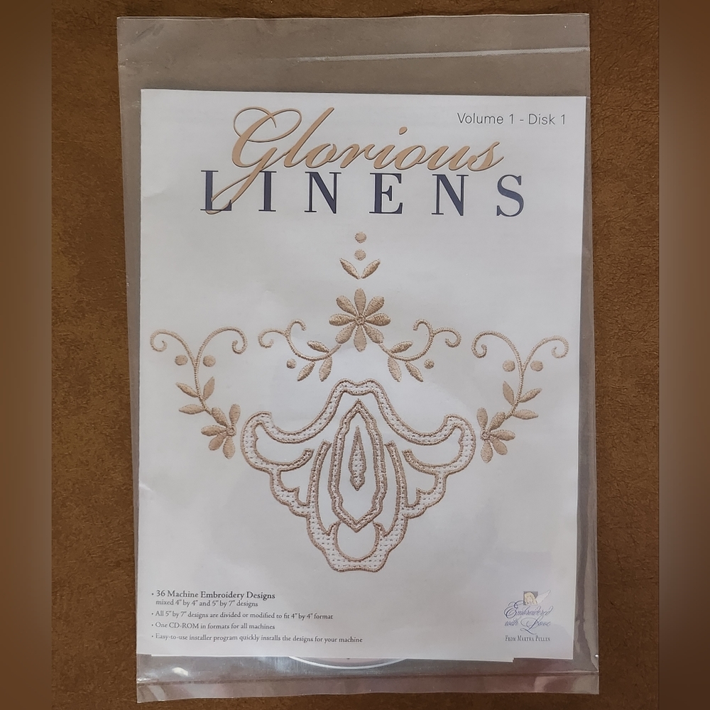 CD Glorious Linens 36 Machine Embroidery Designs Martha Pullen Volume 1 Disk 1